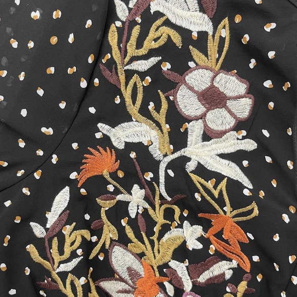 Boho gypsy floral embroidered dot black maxi dress sheer long sleeve - Picture 6 of 10